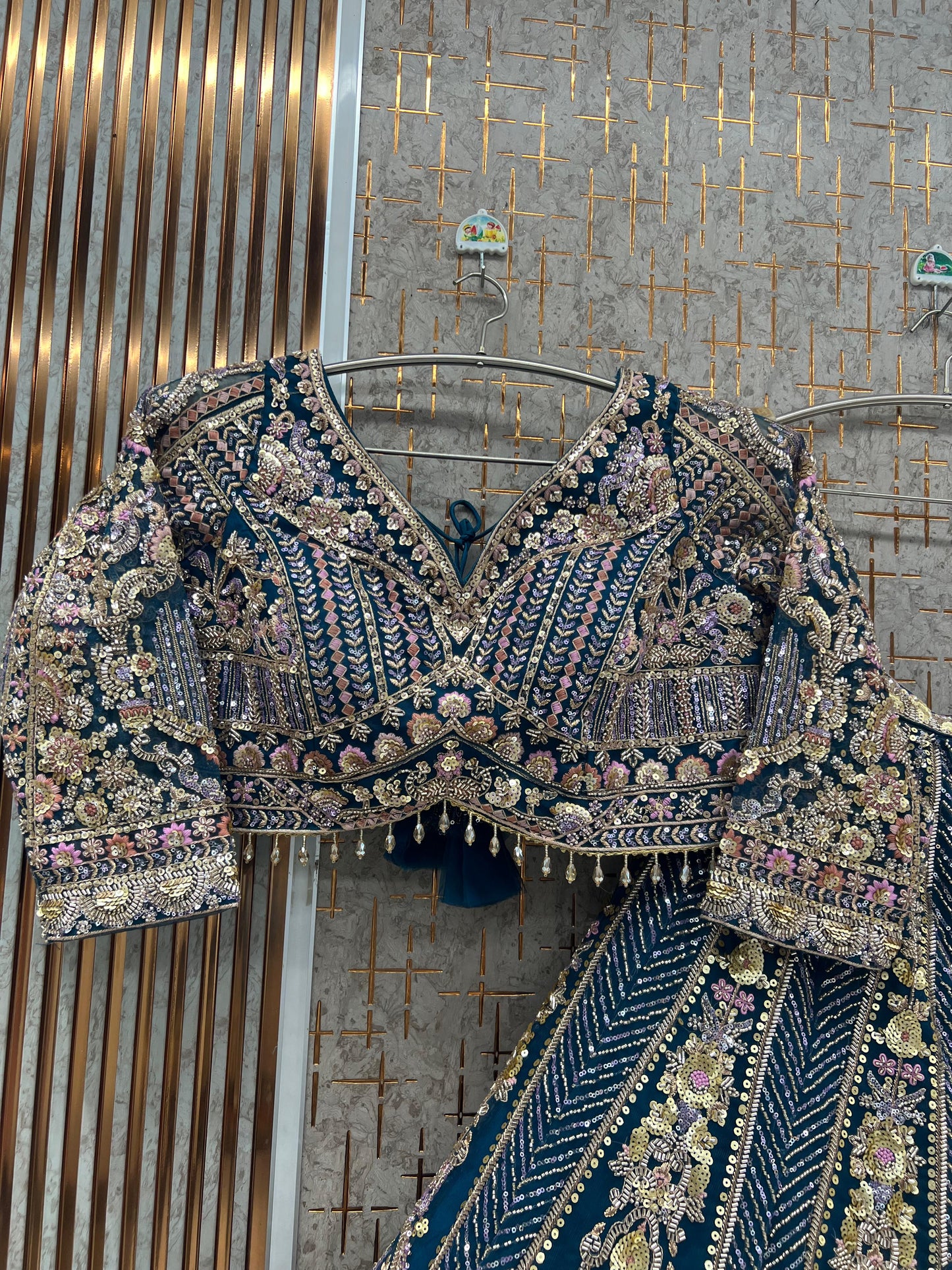 Teal Blue Crop top Lehenga - Shopping World