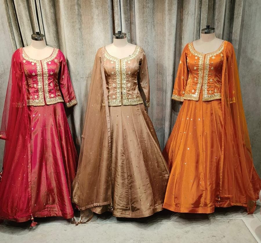 Red peach Rust orange Crop Top Lehenga