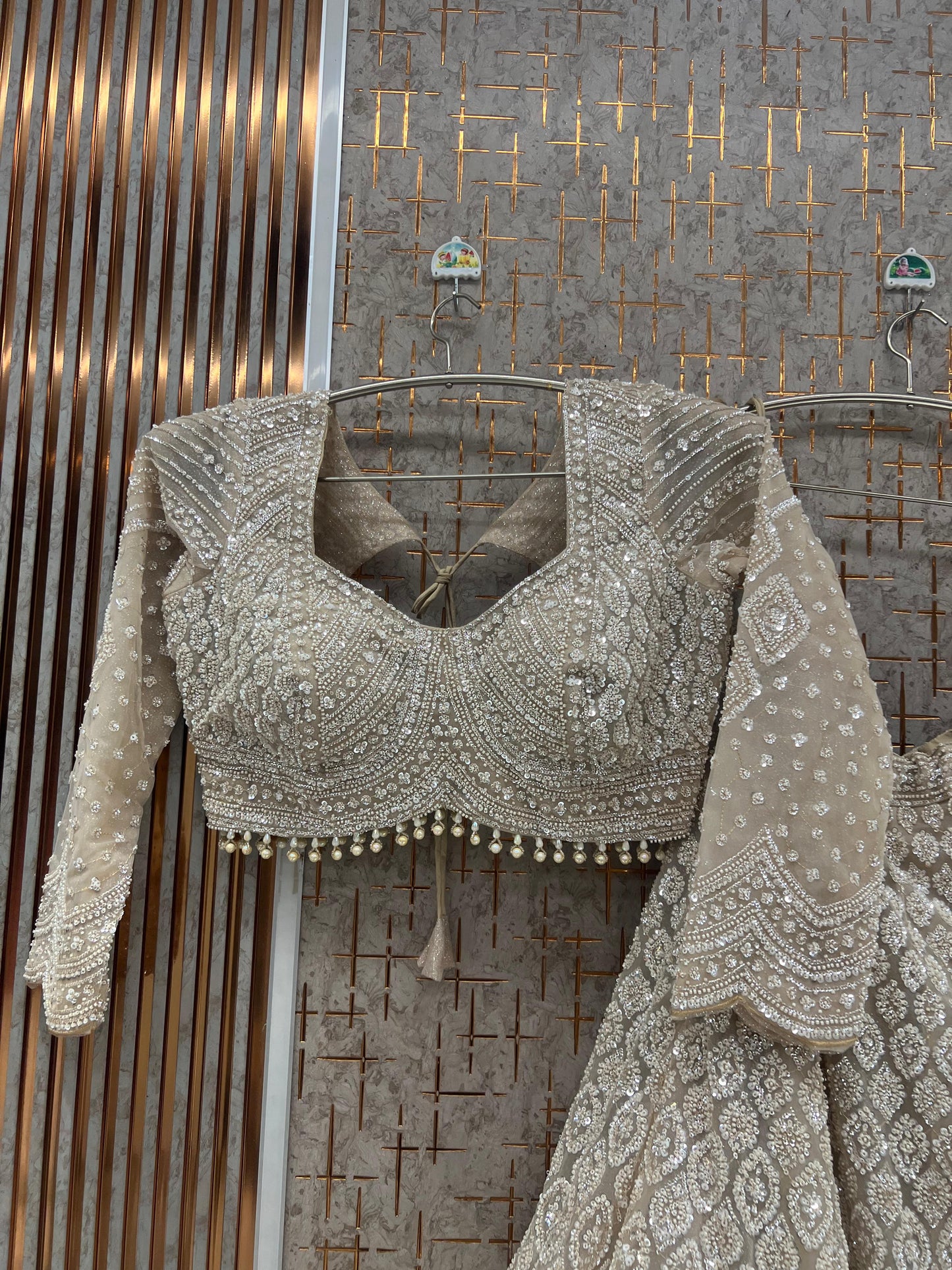 Beige golden Crop top Lehenga - Shopping World