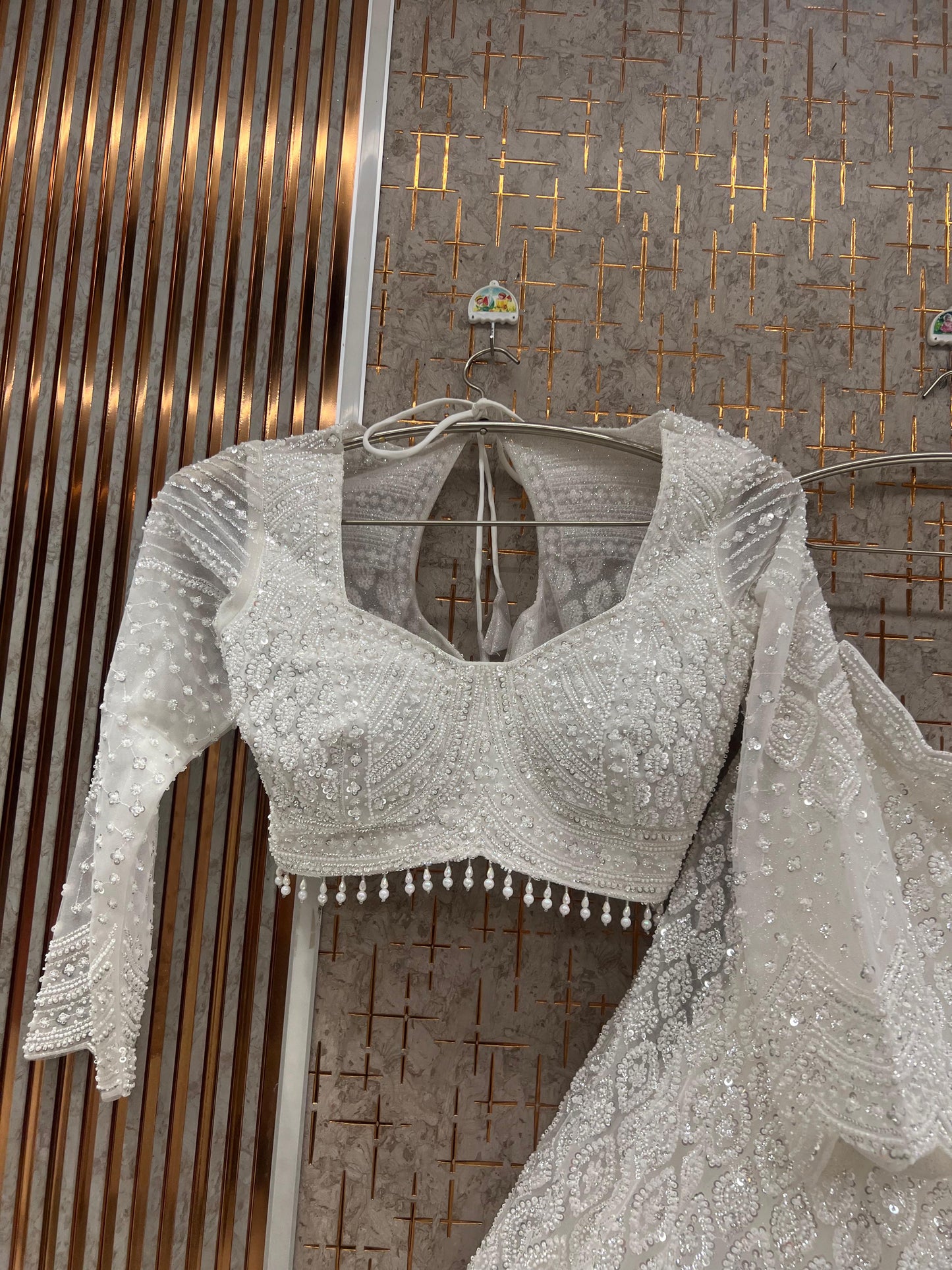 Beige golden Crop top Lehenga