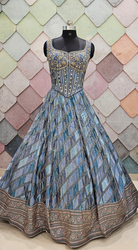 Blue Crop top Lehenga