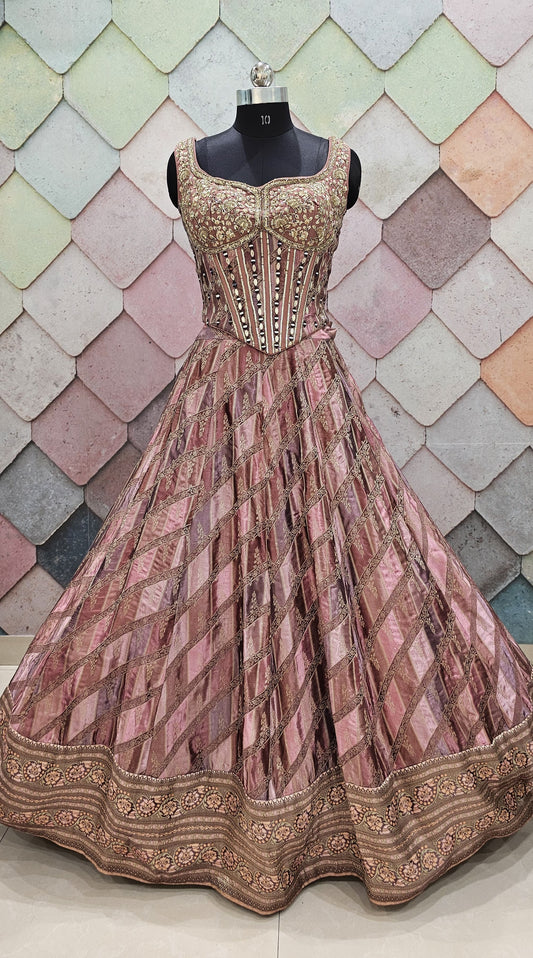 Brown Crop top Lehenga