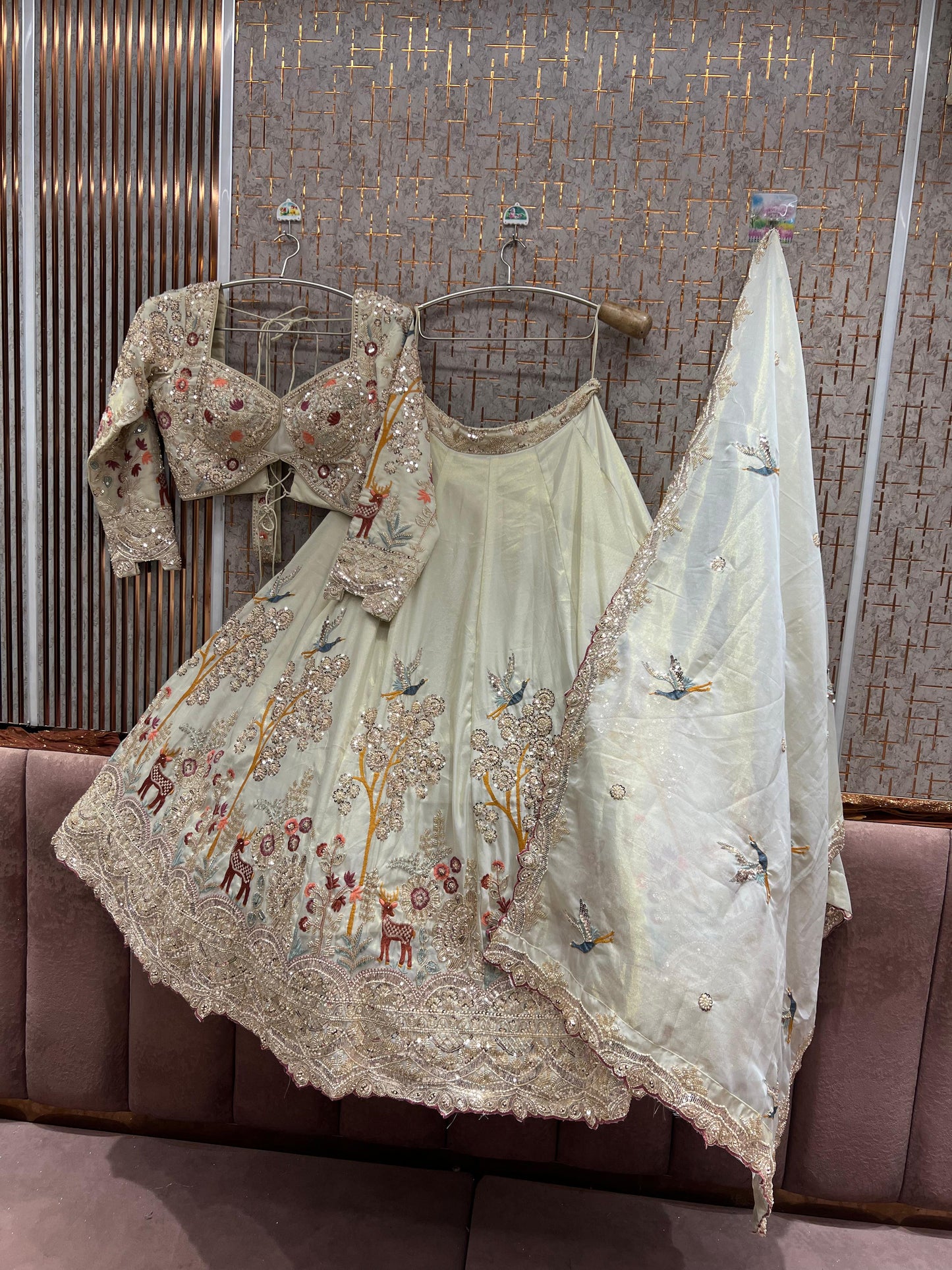 Designer white cream Ready to Wear crop top Lehenga