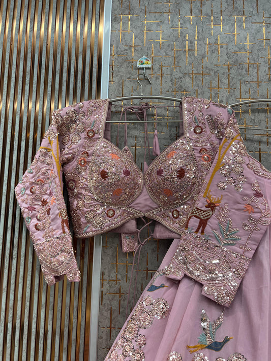 Designer pink lavender Ready to Wear crop top Lehenga