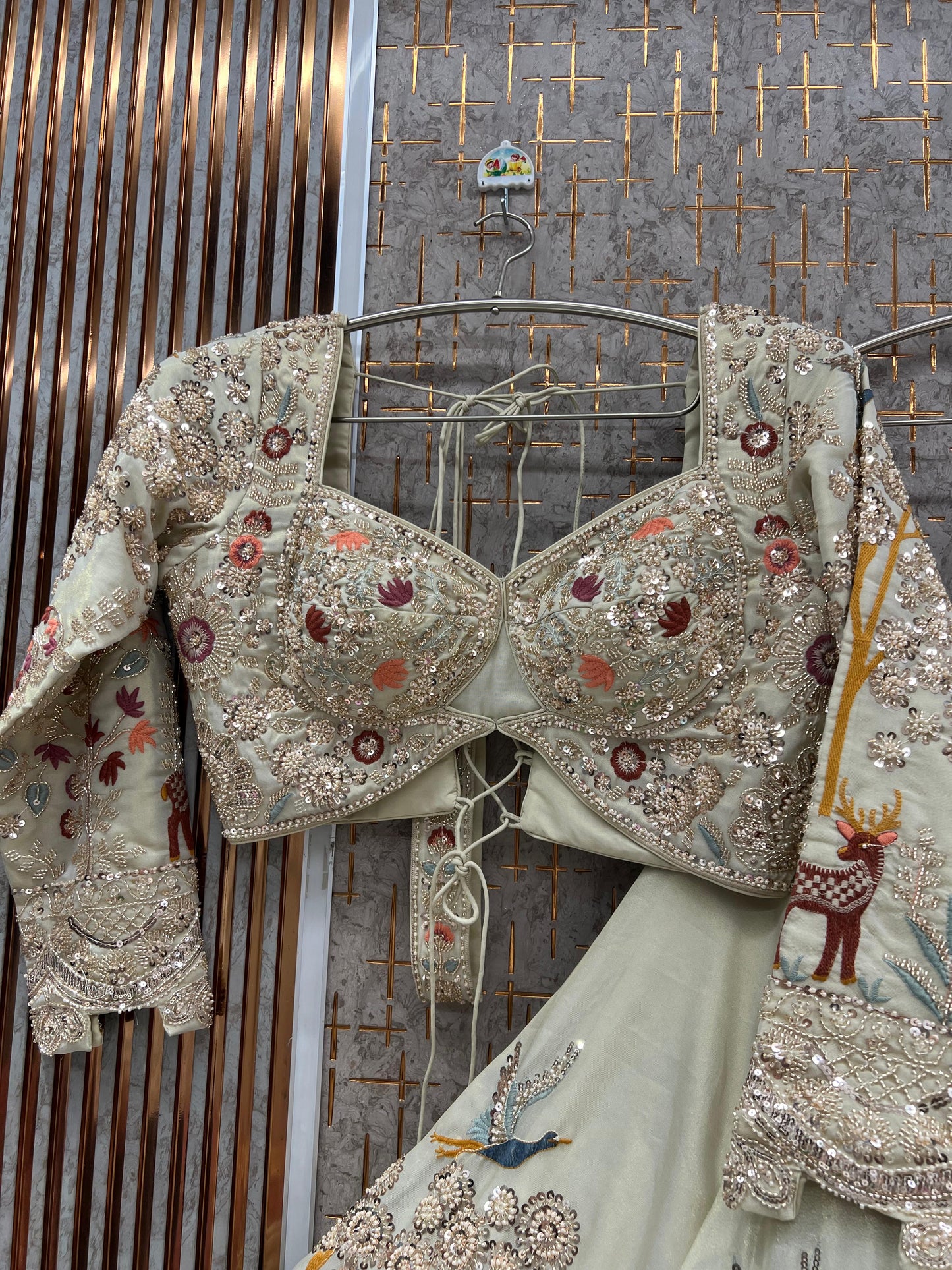 Designer white cream Ready to Wear crop top Lehenga - Shopping World