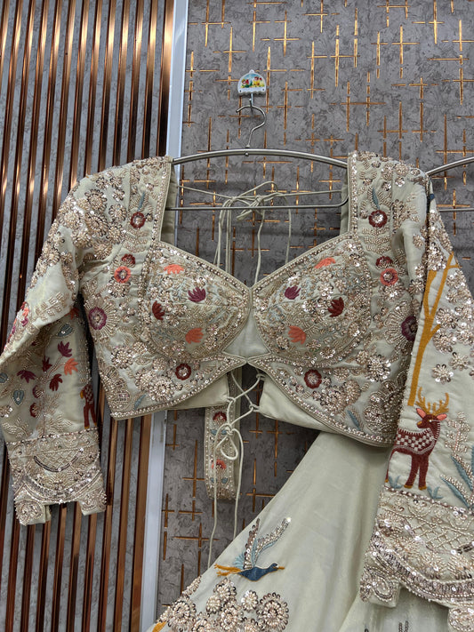 Designer white cream Ready to Wear crop top Lehenga - Shopping World