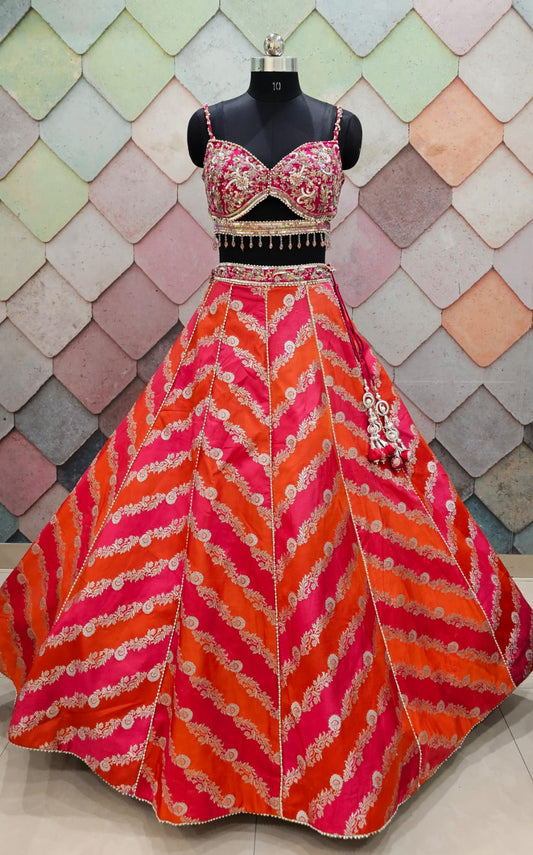 Orange pink Crop top Lehenga