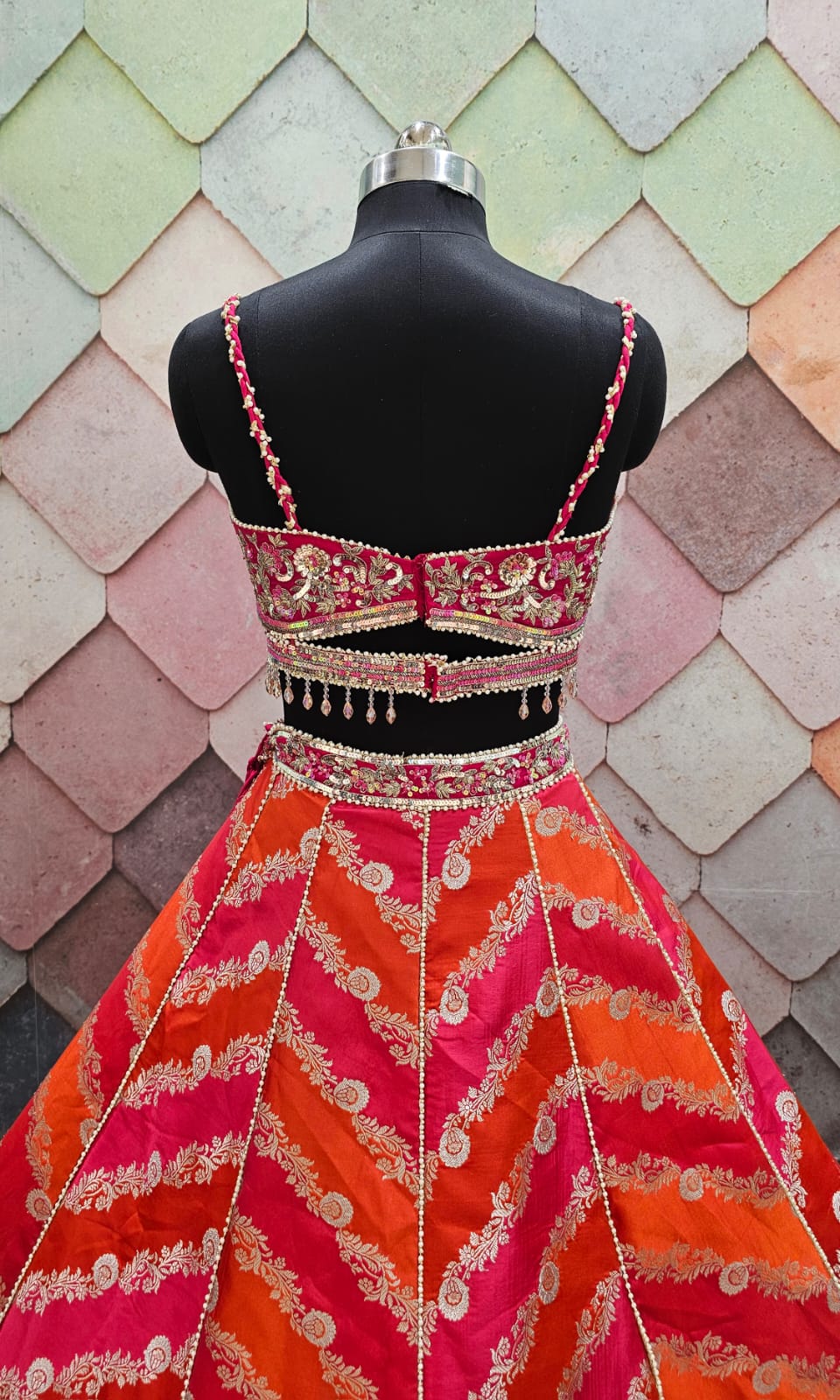 Orange pink Crop top Lehenga