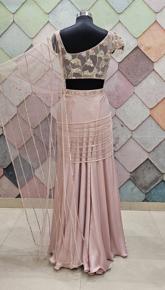pink Crop top Lehenga