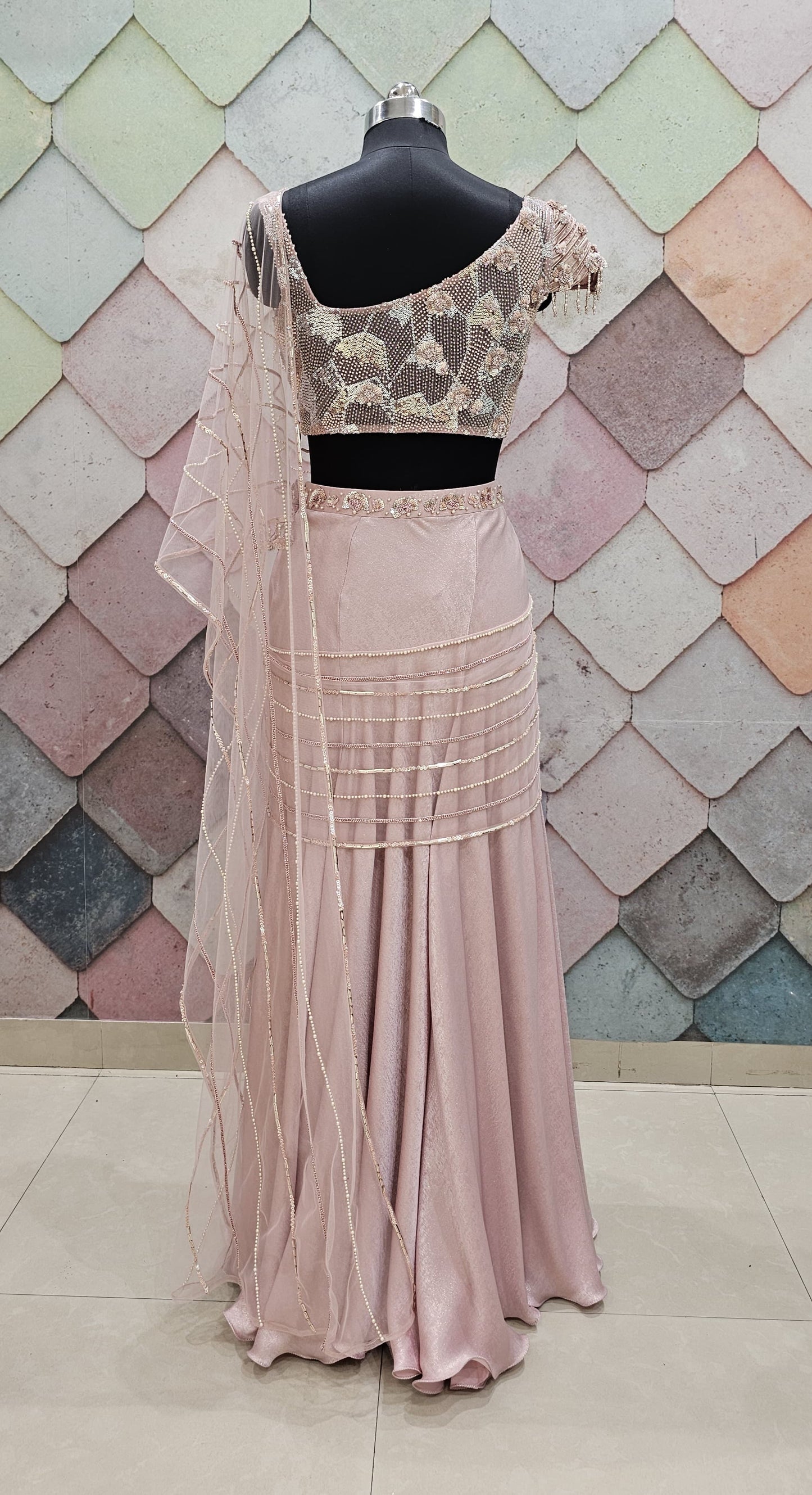 pink Crop top Lehenga