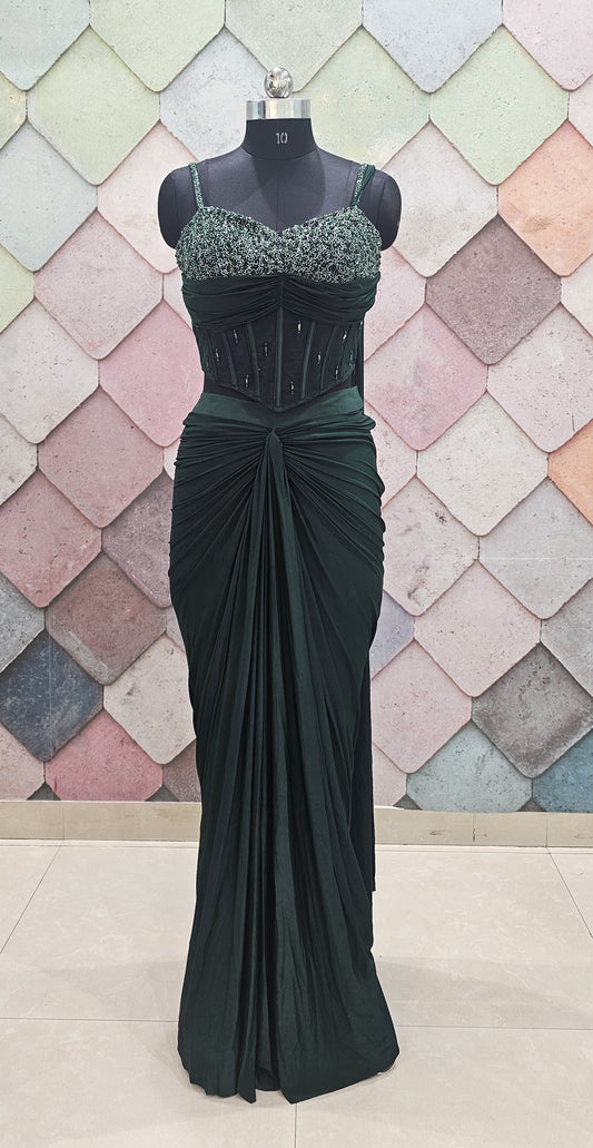 Dark green Drape Saree dress