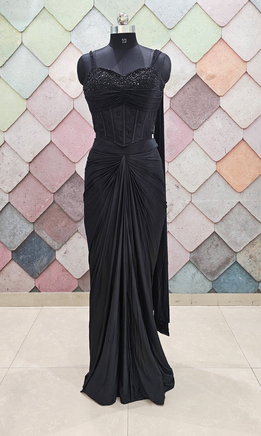 Black Drape Saree dress