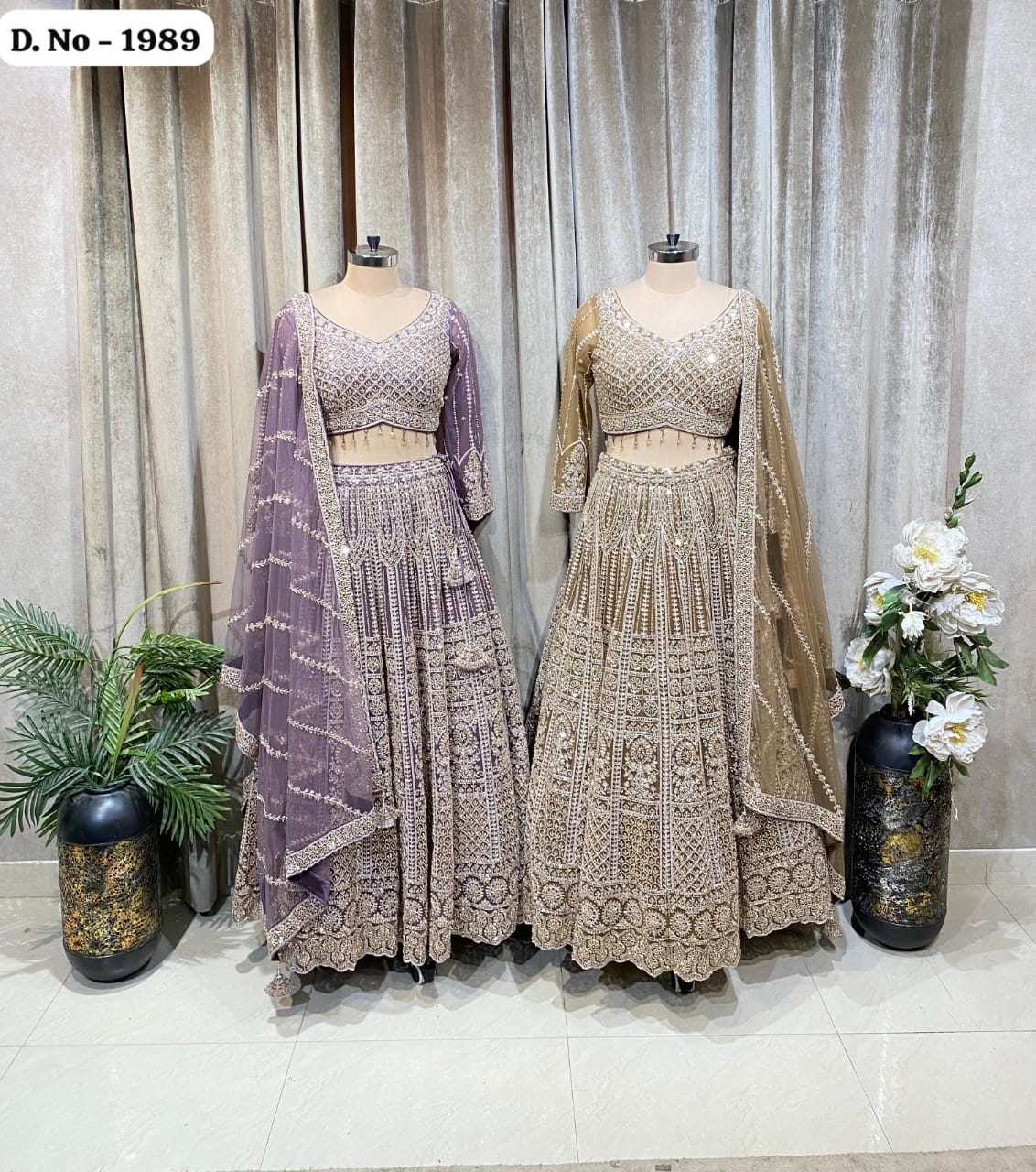 Lavender Beige Crop Top Lehenga