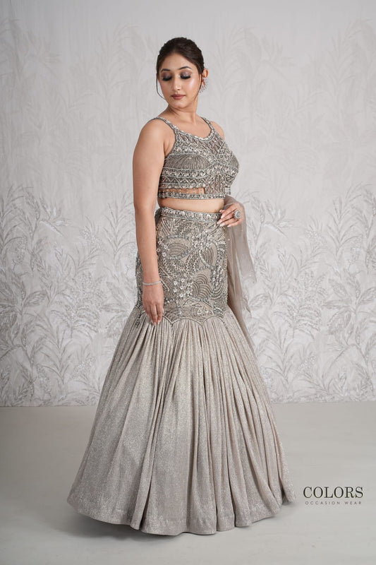 Grey Trendy fish cut lehenga
