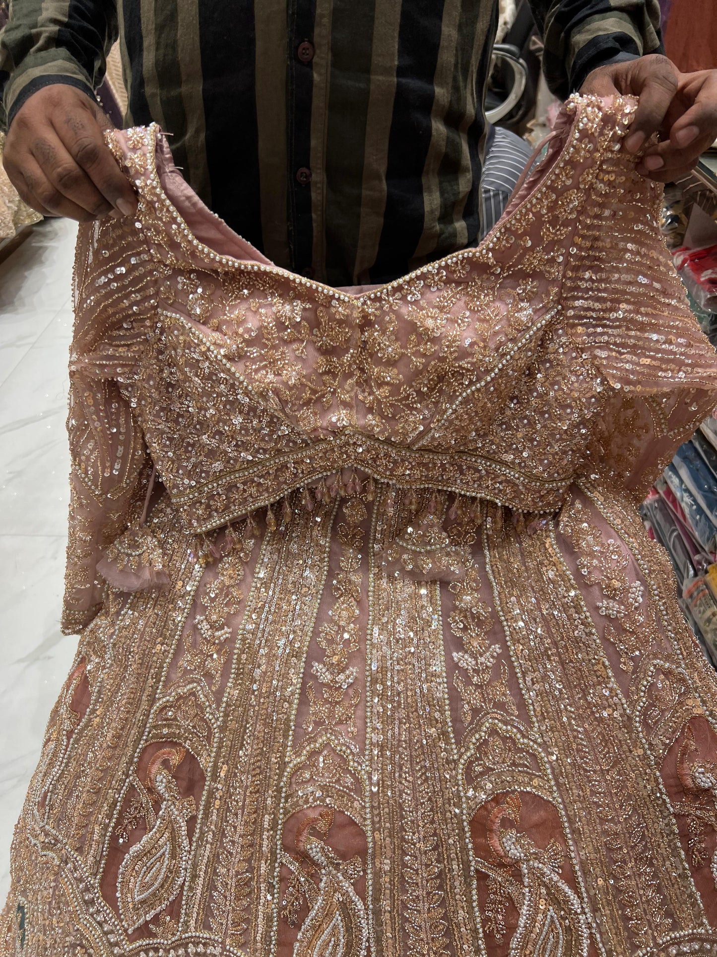 Double shade golden green Peacock Crop Top Lehenga - Shopping World
