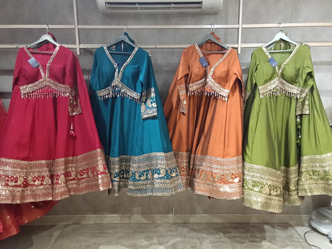 Hot pink Sky Blue Rust Orange Green Crop Top Lehenga xl size