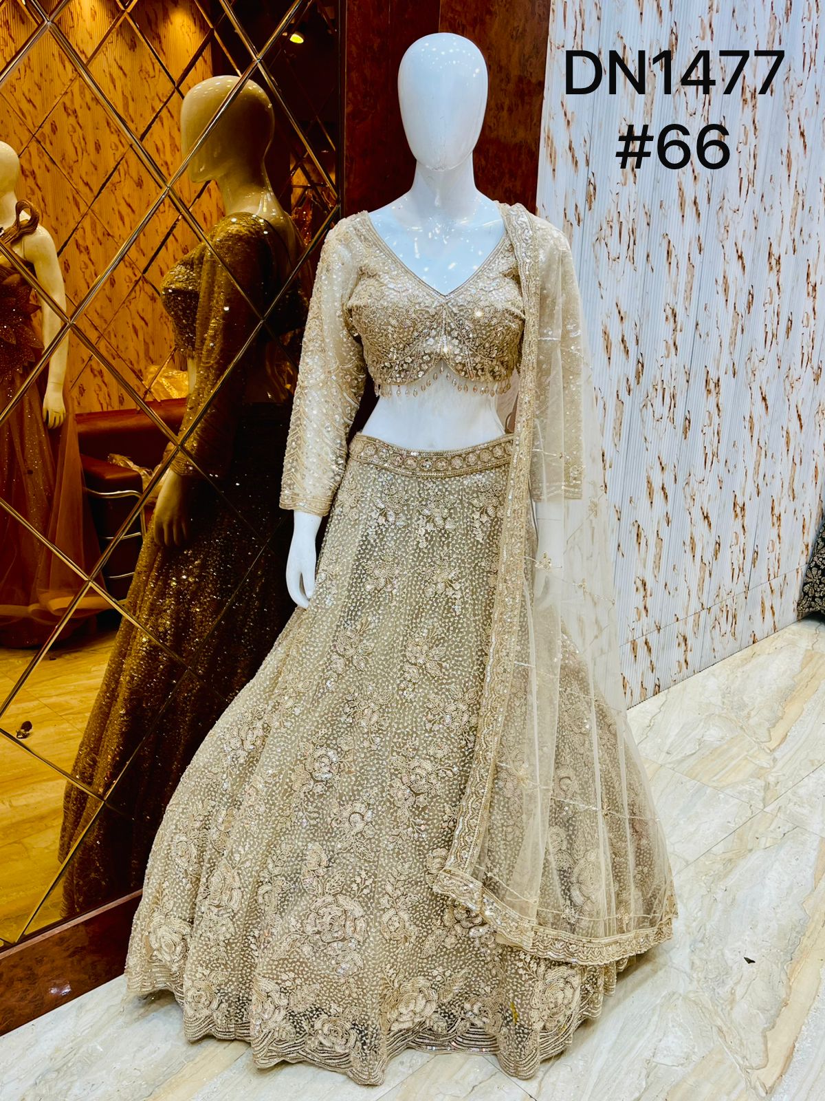 Beige Golden Crop Top Lehenga