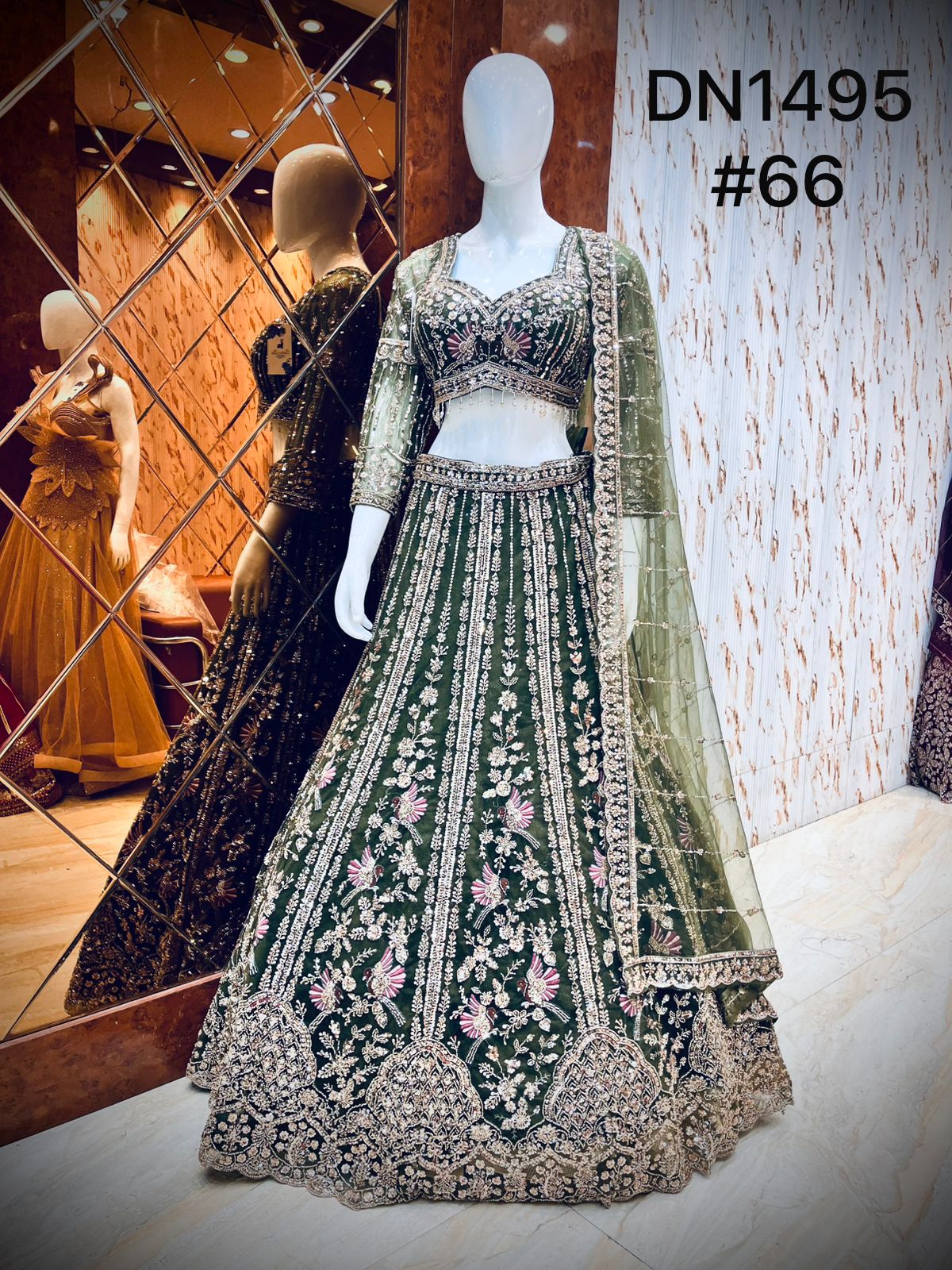 Green peacock Crop Top Lehenga