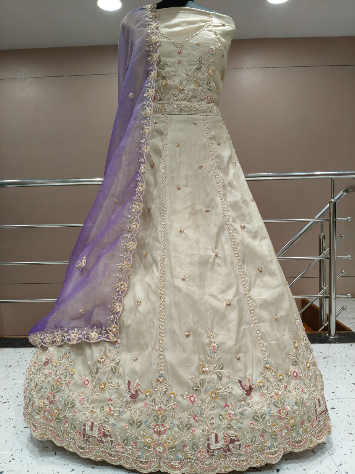 Blue White Peacock Lehenga