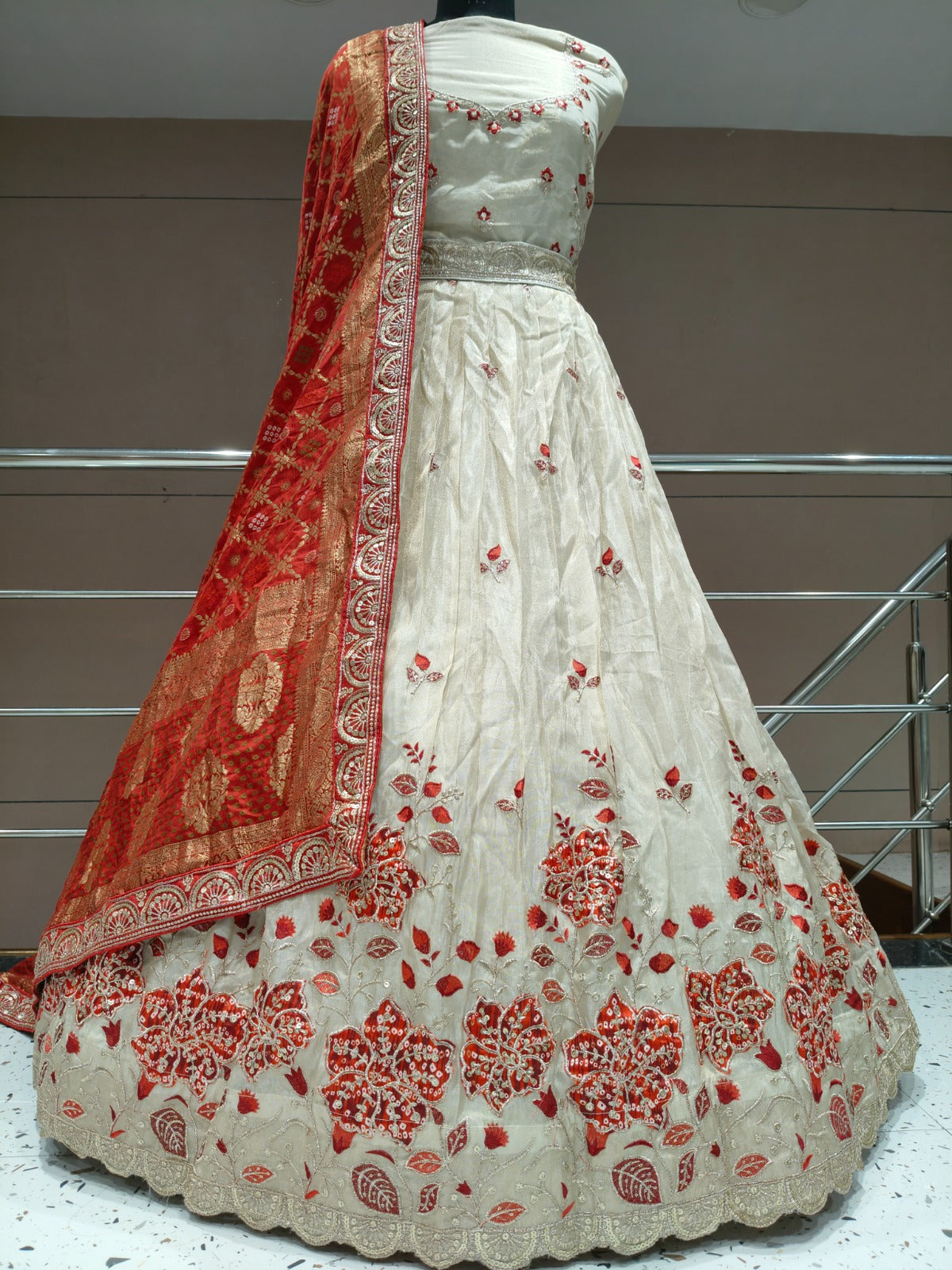 White Maroon Lehenga