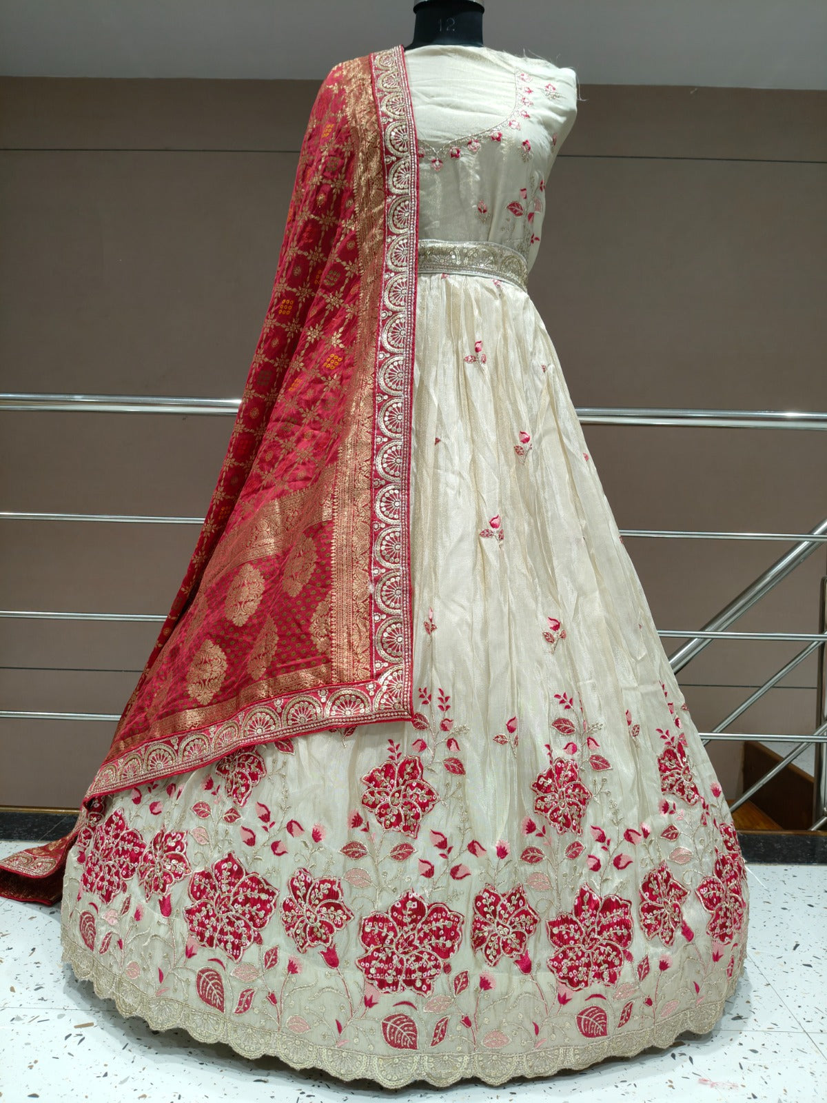 White Rust orange Lehenga
