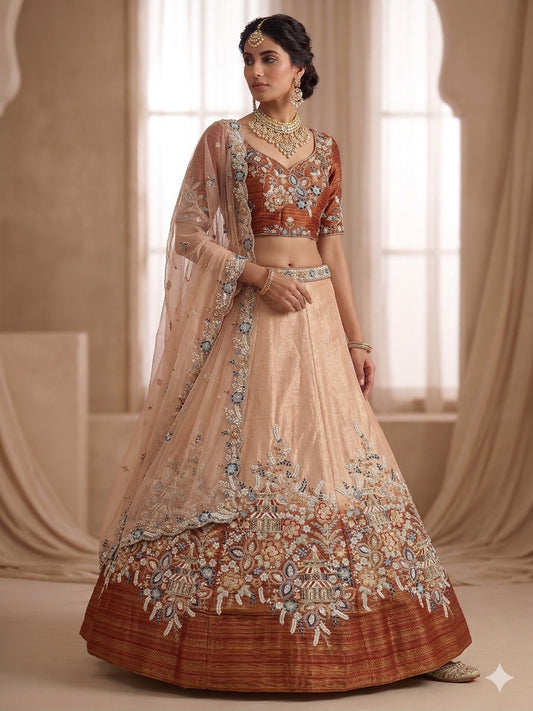 Pink Rust orange Double Shade Lehenga