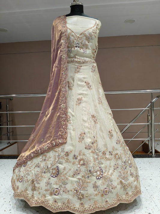 Peach White Lehenga