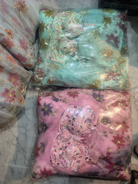 Blue pink crop top Lehenga