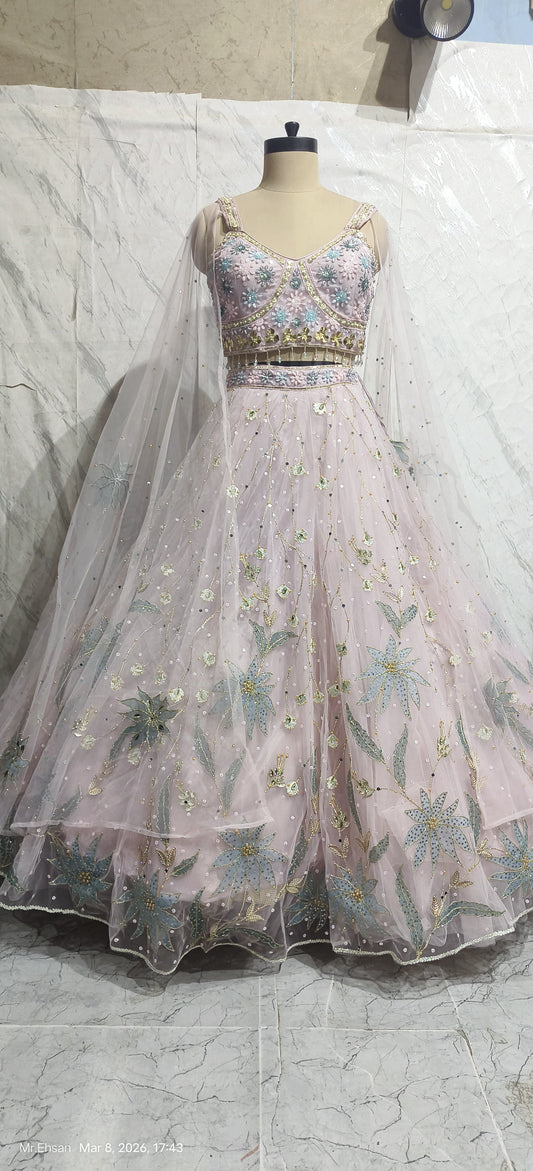 Sky Blue Pdp crop top Lehenga