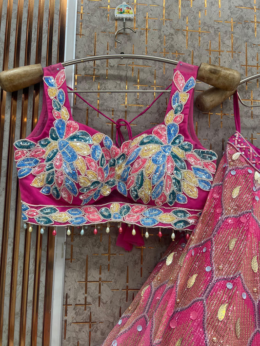 Pink Pdp crop top Lehenga