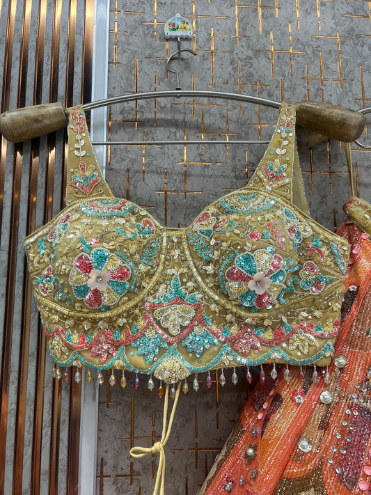 Rust Orange Pdp crop top Lehenga