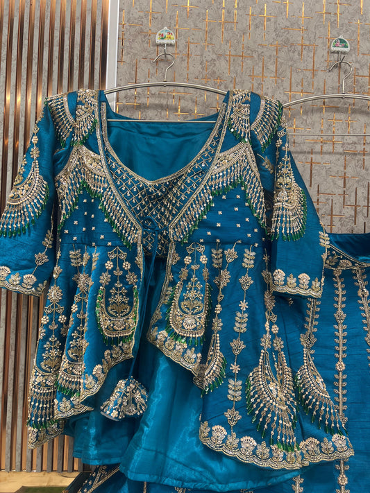 Blue Farshi Garara Muslim Special Long Peplum Dress Lehenga