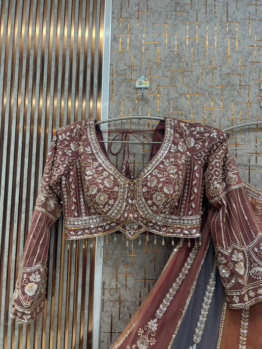 Multicolour Peach pink Crop Top Lehenga