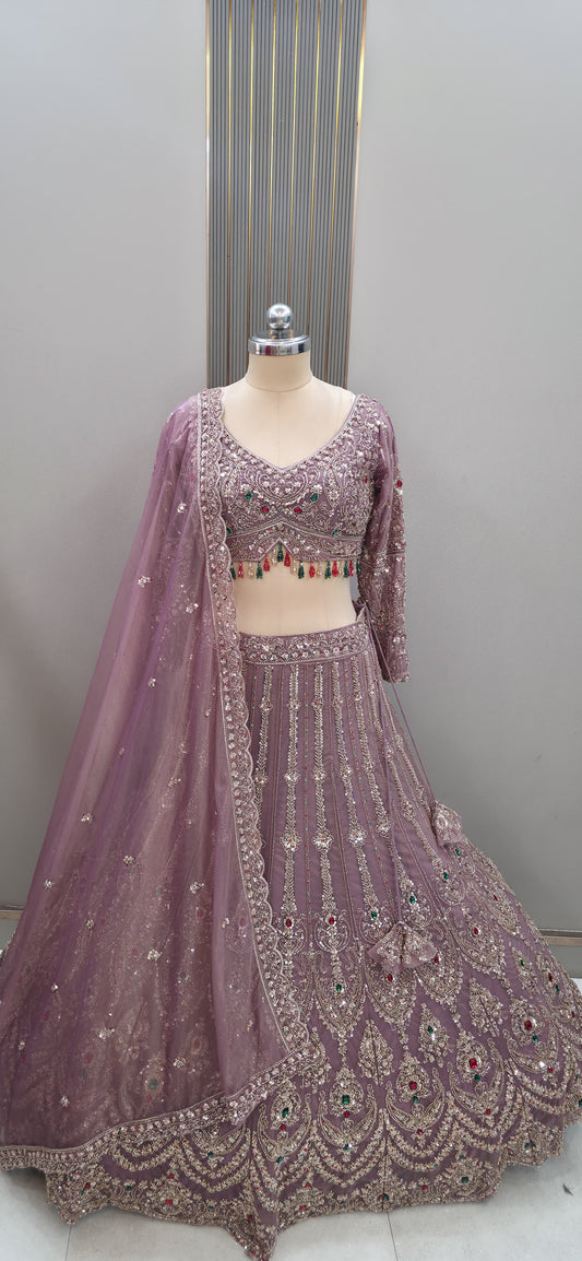Pink lavender crop top Lehenga