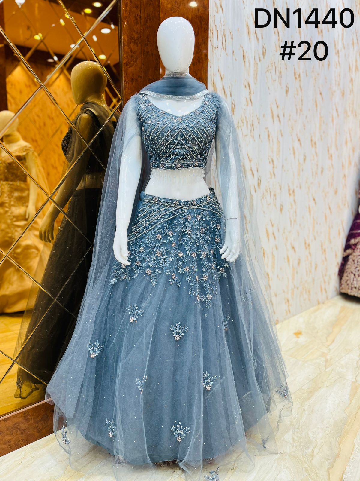 Sky Blue Crop Top Lehenga