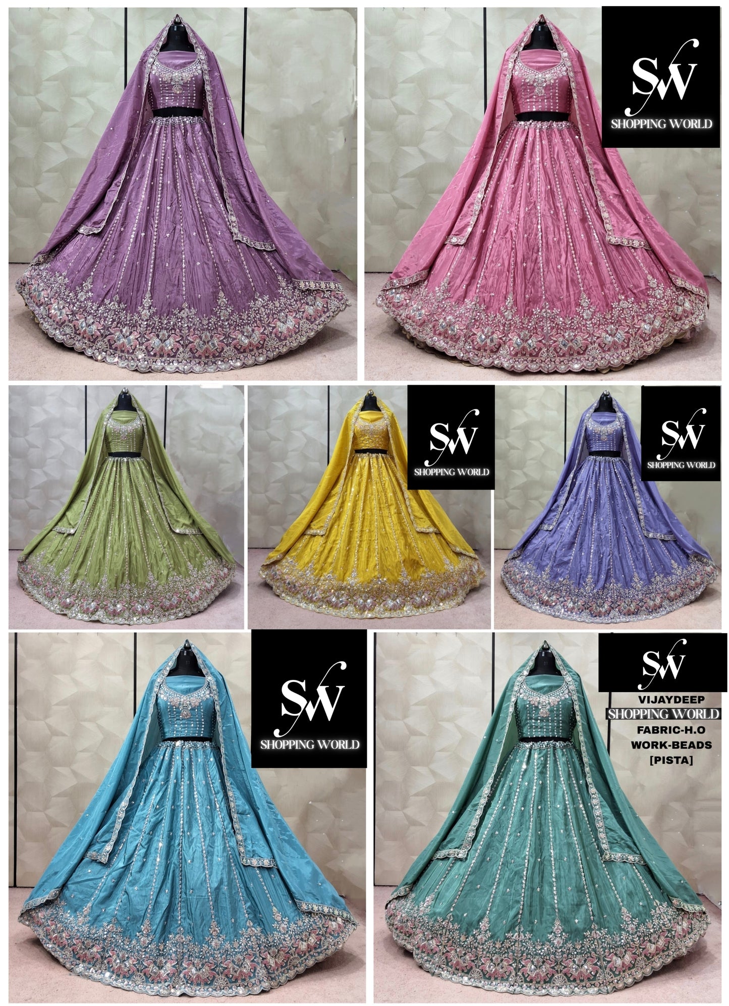 Purple pink Pista green Yellow Blue Ho Lehenga