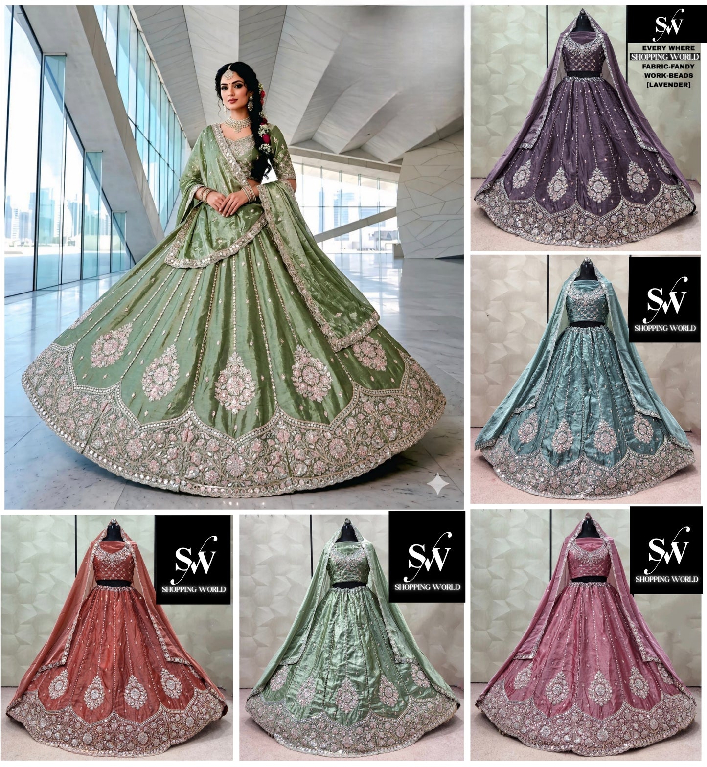 Pink Green Peach Sky Blue Lavender Peach Fandy Lehenga