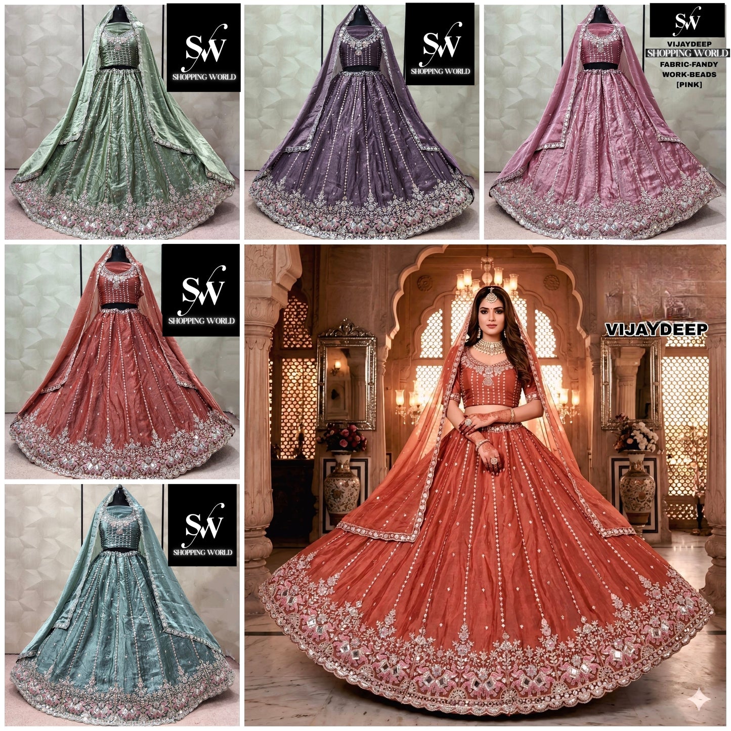Pink Green Peach Sky Blue purple Peach Fandy Lehenga