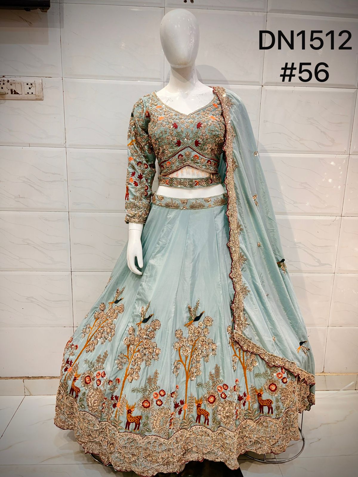 Sky Blue Crop Top Lehenga