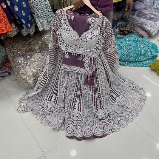 Sky Blue Crop Top Lehenga