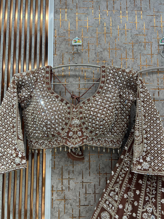 Rust Brown Crop Top Lehenga