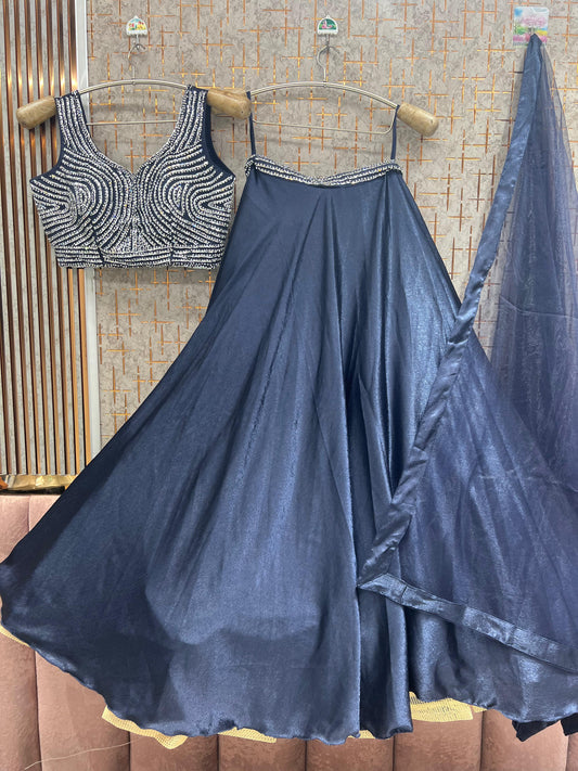 Dark Blue Crop Top Lehenga