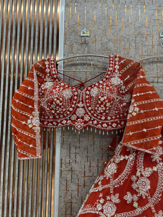 Rust Orange Crop Top Lehenga