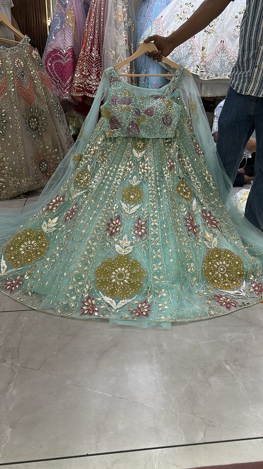 Sky Blue Green Pdp Crop Top Lehenga