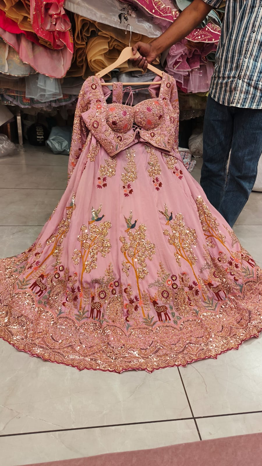 Pink peacock Crop Top Lehenga