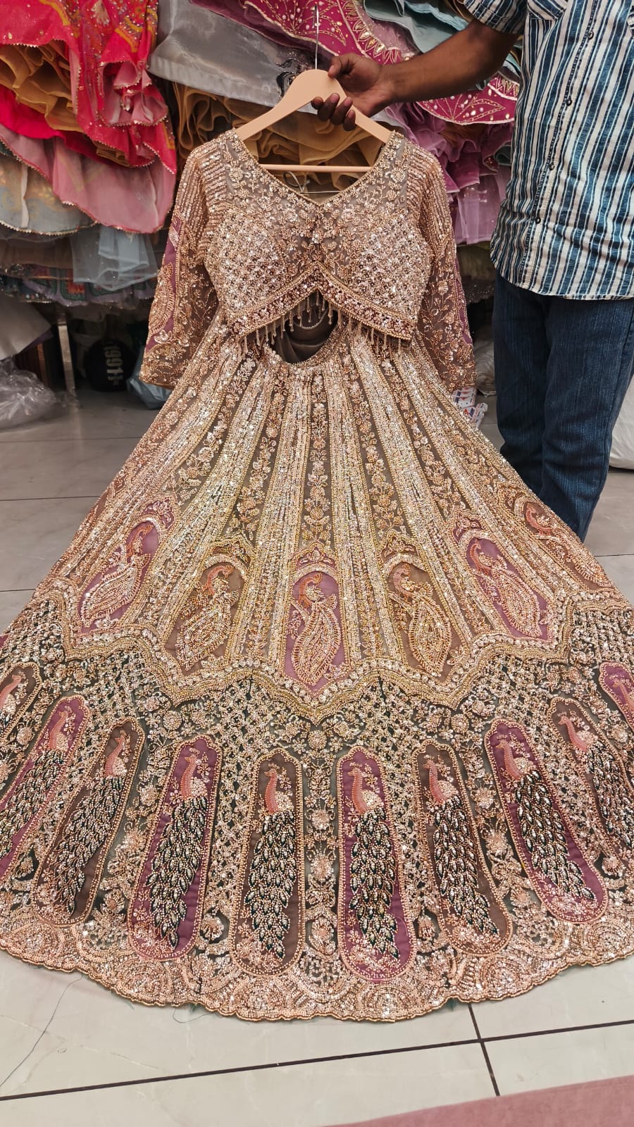 Golden Peacock Crop Top Lehenga