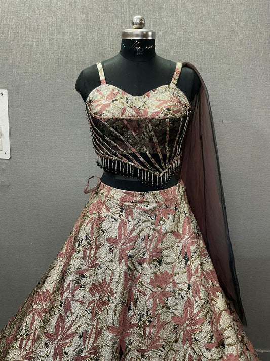 Dark Brown Crop Top Lehenga