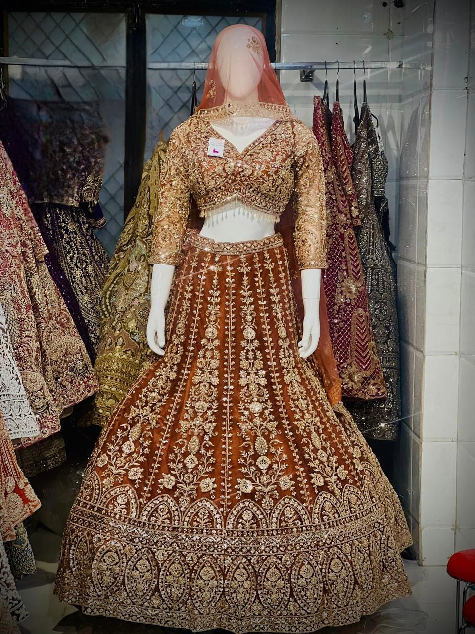 Rust Orange Crop Top Lehenga