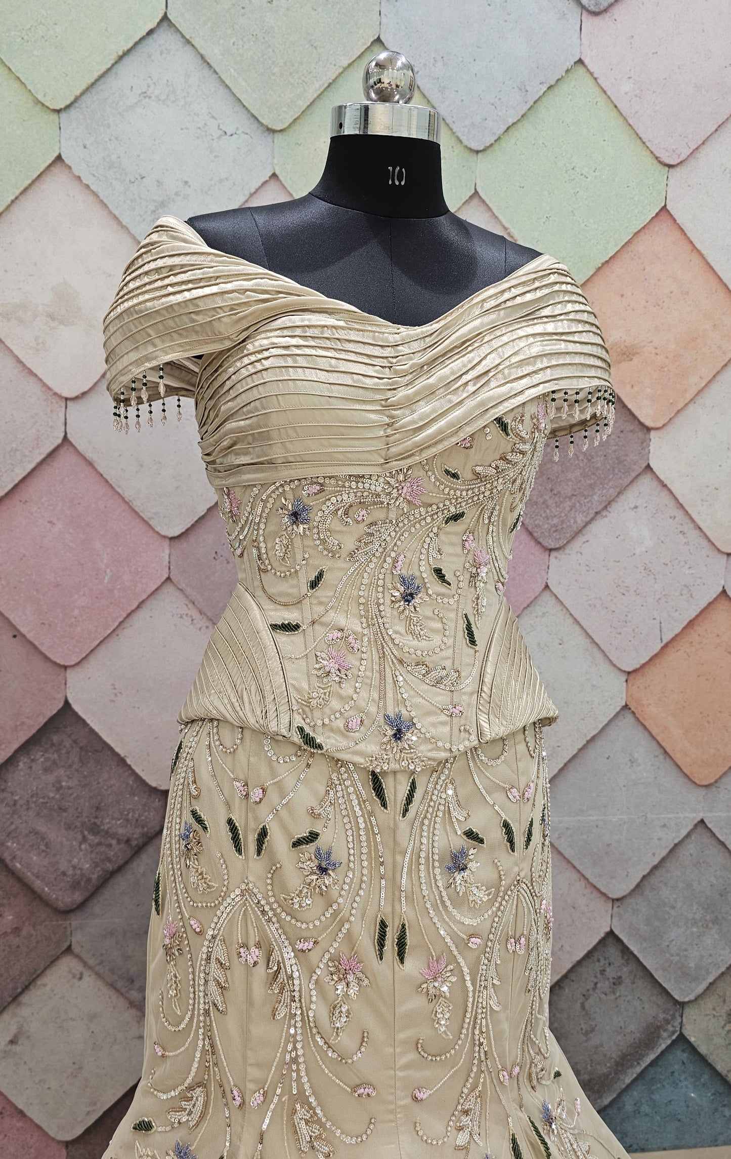 White fish cut Crop Top Lehenga