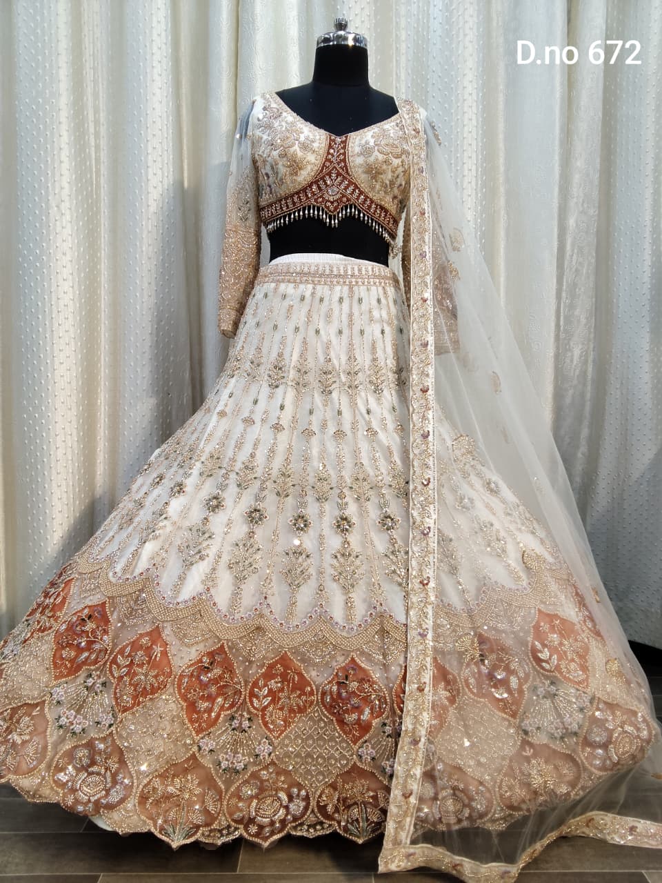 White Golden Crop Top Lehenga